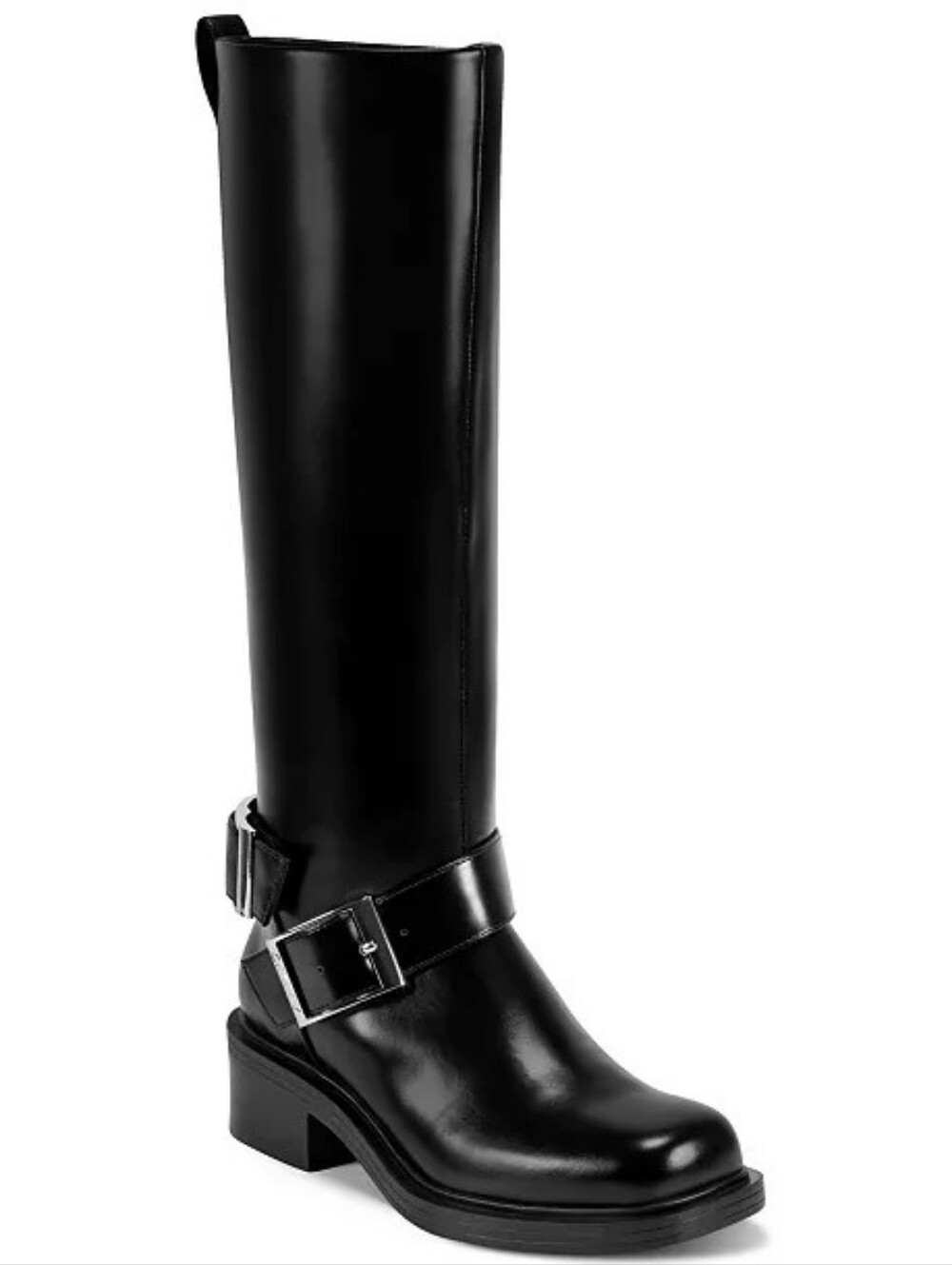 DKNYC Black Leather Over-the-Knee Buckle Strap Boots